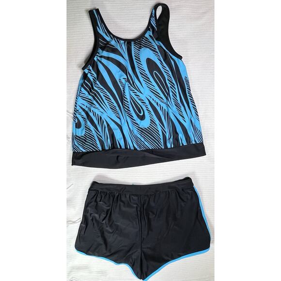 Modlily Patchwork Geometric Print Cyan Tankini Set Women’s size XL NWOT - Picture 8 of 12